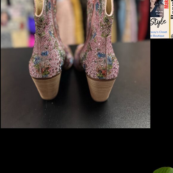 Betsey Johnson Pink Floral Ankle Boots - Picture 5 of 6